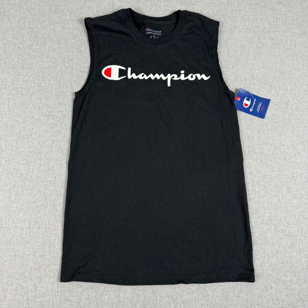 Champion Black Script Logo Graphic Muscle Tank Top Size Small NWT Athletic Gym